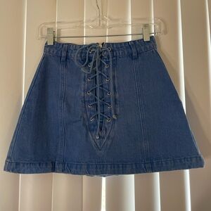 Stylish Blue Lace-Up Denim Skirt
